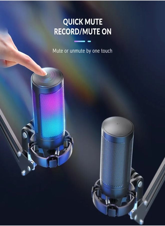 FIFINE - FIFINE Gaming PC USB Microphone, Podcast Condenser Mic with Boom Arm, Pop Filter, Mute Button for Streaming, Twitch, Online Chat, RGB Computer Mic for PS4/5 PC Gamer Youtuber-AmpliGame- A6T - Image 1