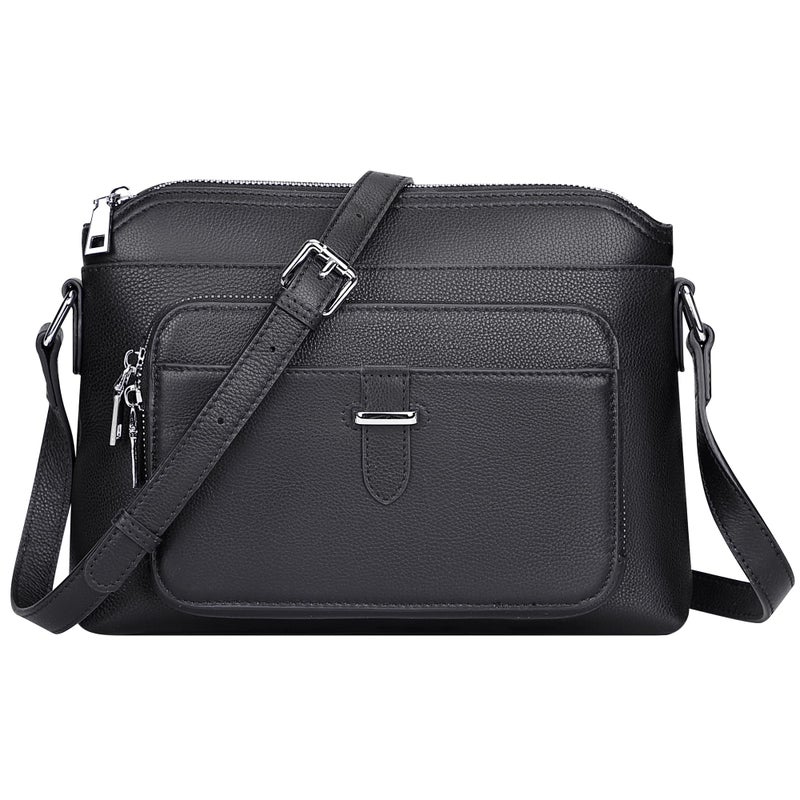 Over Earth Genuine Leather Crossbody Bags for Women Small Ladies Handbags and Purses with Card Slots(O205E Black) - Image 1
