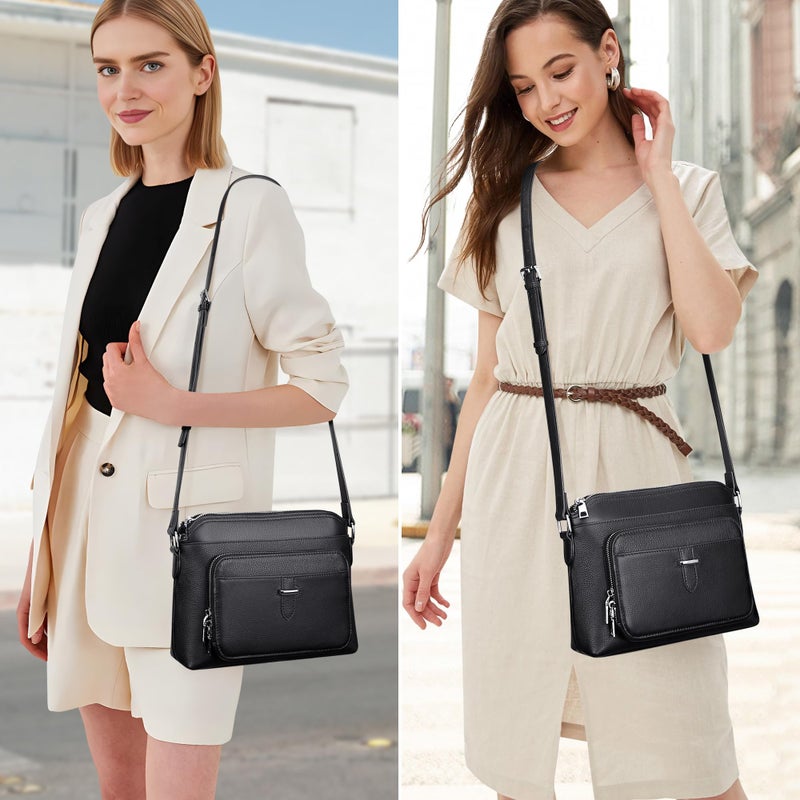 Over Earth Genuine Leather Crossbody Bags for Women Small Ladies Handbags and Purses with Card Slots(O205E Black) - Image 2