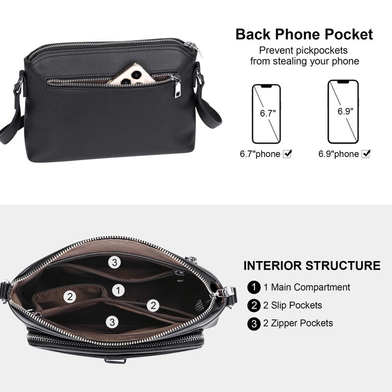 Over Earth Genuine Leather Crossbody Bags for Women Small Ladies Handbags and Purses with Card Slots(O205E Black) - Image 5