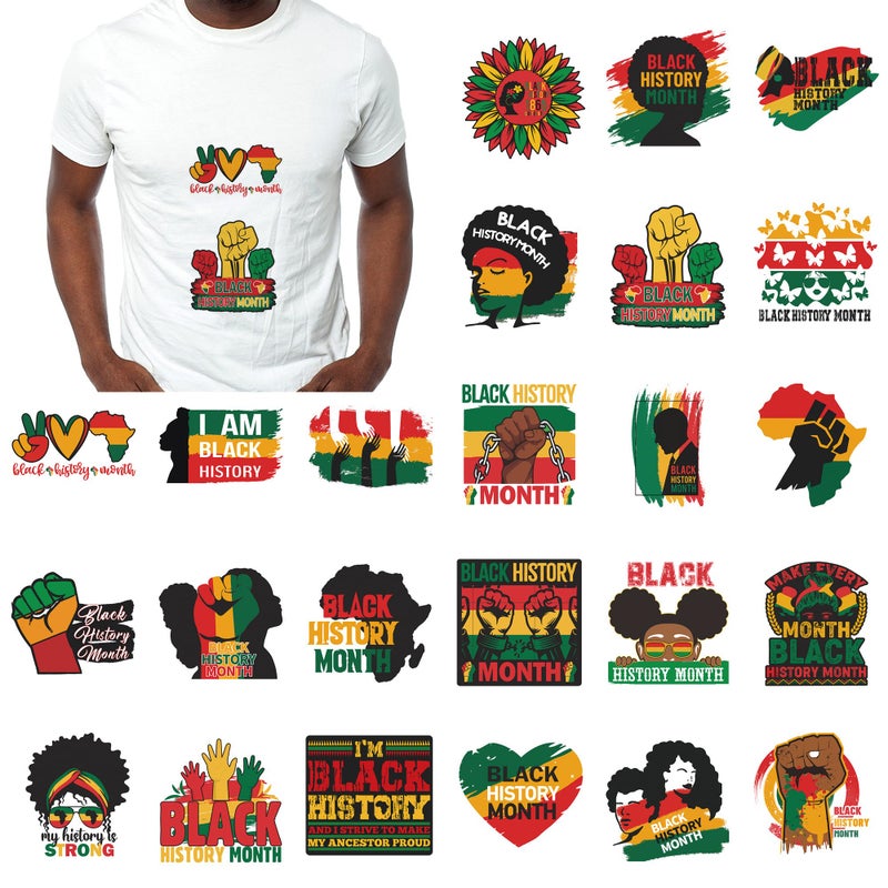 FSHANEE Black History Month Iron on Transfers Stickers Black History Patches Decals Appliques Heat Transfers Vinyl Decals for T-Shirts Clothes Handbag Pillow Covers DIY BHM Party Decorations Set of 24 Counts - Image 1