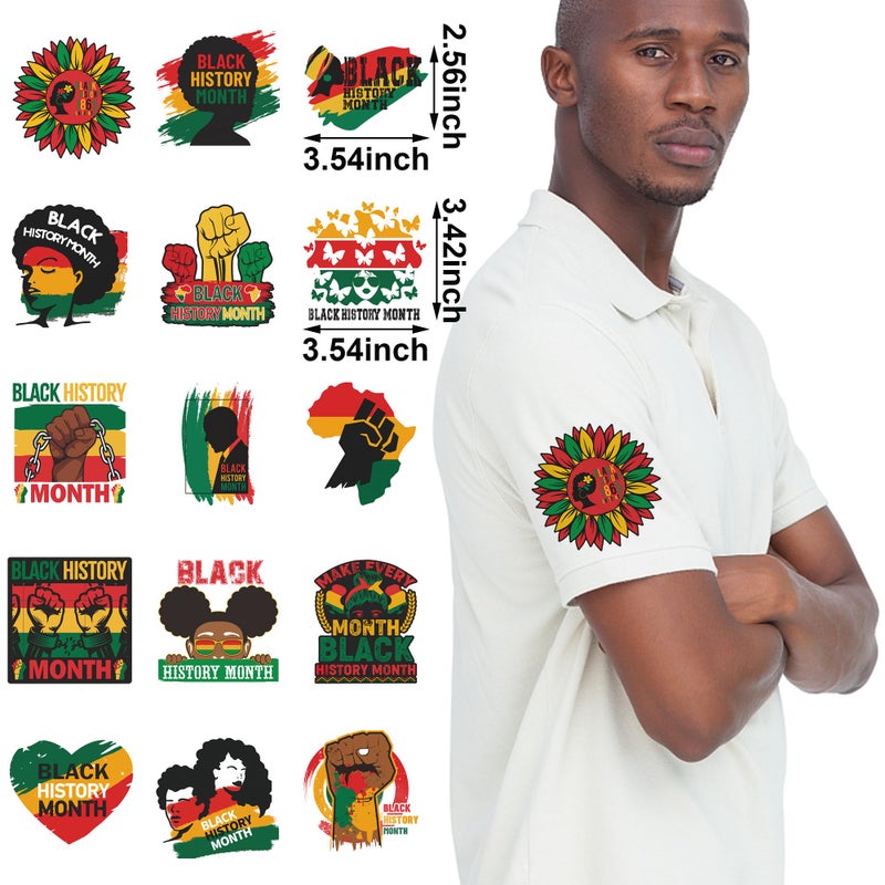FSHANEE Black History Month Iron on Transfers Stickers Black History Patches Decals Appliques Heat Transfers Vinyl Decals for T-Shirts Clothes Handbag Pillow Covers DIY BHM Party Decorations Set of 24 Counts - Image 2