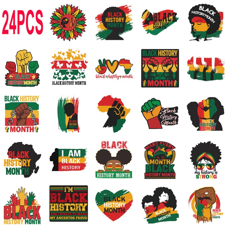 FSHANEE Black History Month Iron on Transfers Stickers Black History Patches Decals Appliques Heat Transfers Vinyl Decals for T-Shirts Clothes Handbag Pillow Covers DIY BHM Party Decorations Set of 24 Counts - Image 3