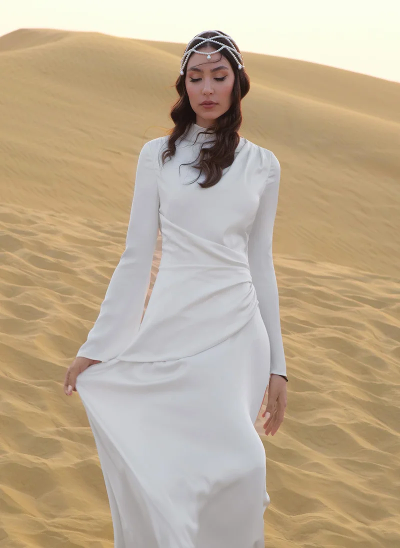 Lichi Long sleeved maxi dress with draping at the waist