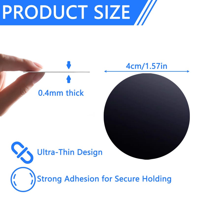 Hao Zhu Phone Magnet for Car, 4-Pack Ultra-Thin 4cm Round Metal Plates - Image 2