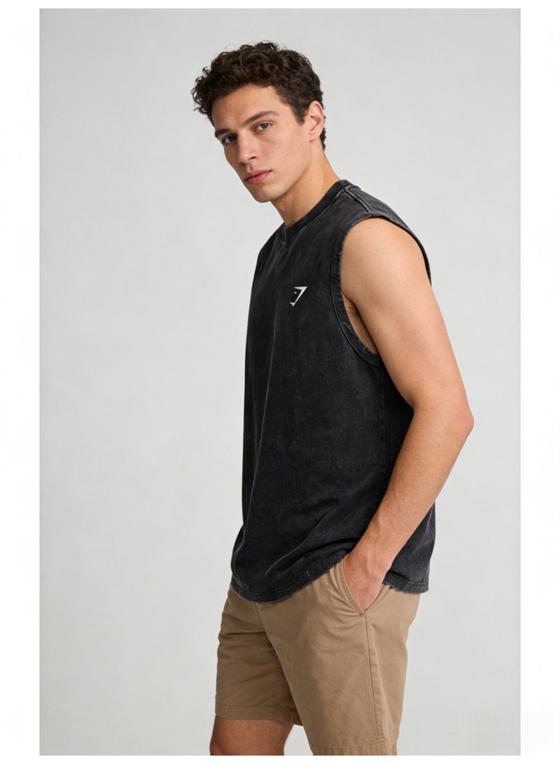 Gymshark Men's Distressed Black Sleeveless Gym Tank Top with Signature Logo - Image 2