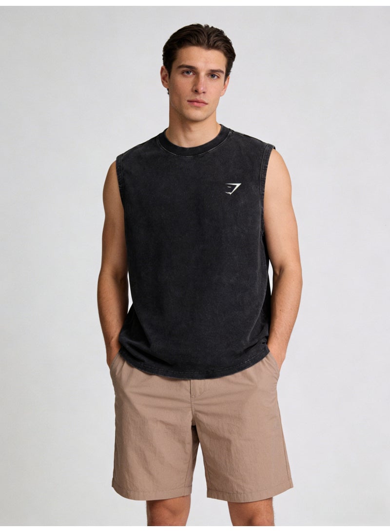 Gymshark Men's Distressed Black Sleeveless Gym Tank Top with Signature Logo - Image 1