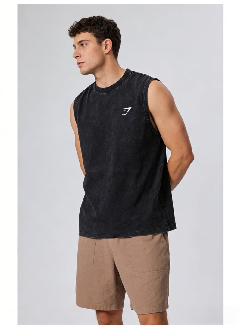 Gymshark Men's Distressed Black Sleeveless Gym Tank Top with Signature Logo - Image 5