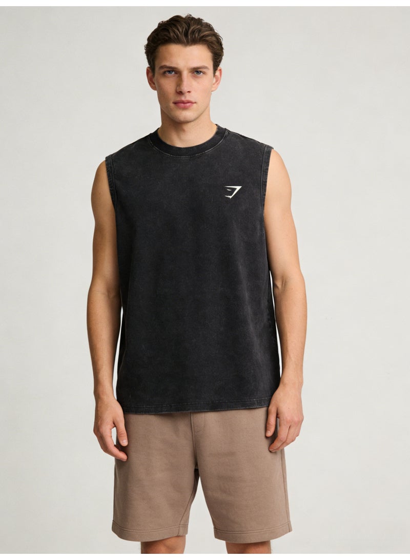 Gymshark Men's Distressed Black Sleeveless Gym Tank Top with Signature Logo - Image 4