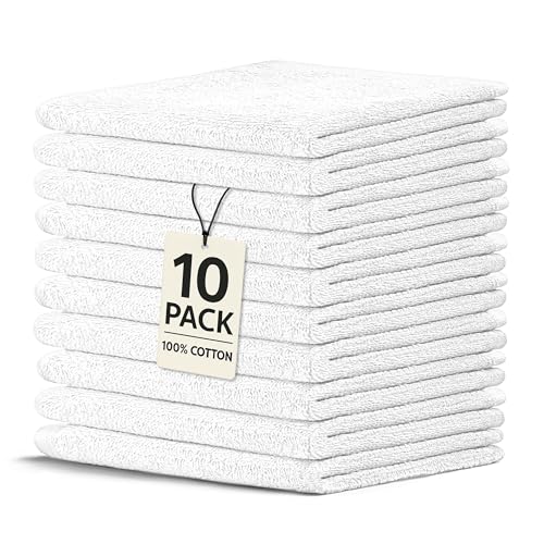 Crystal Ridge Cotton Wash Cloths 10 Pack Washcloths for Showering Face and Body Soft and Highly Absorbent Multipurpose Towels for Bathroom Kitchen Spa and Gym Wash Rags 12 x12 White - Image 1