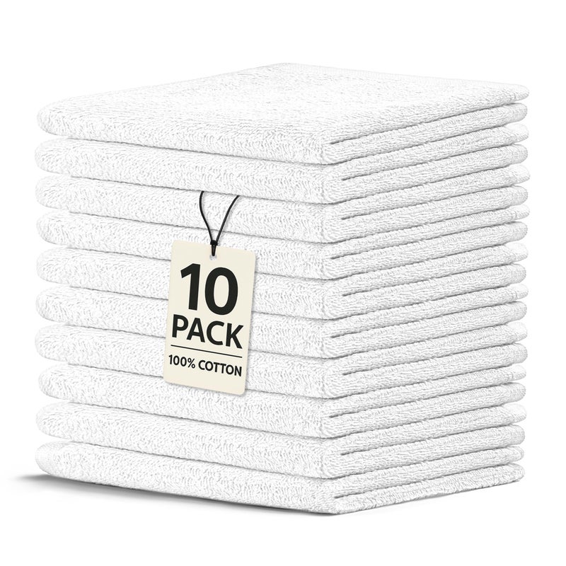 Crystal Ridge Cotton Wash Cloths 10 Pack Washcloths for Showering Face and Body Soft and Highly Absorbent Multipurpose Towels for Bathroom Kitchen Spa and Gym Wash Rags 12 x12 White - Image 2