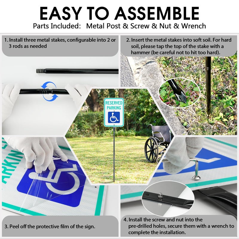 Faittoo Large Reserved Parking Sign with 54" Metal Thick Stake, 17"x12" Handicap Parking with Picture of Wheelchair Sign, Engineer Grade Reflective Sheeting Rust Free Aluminum, Easy to Mount - Image 4