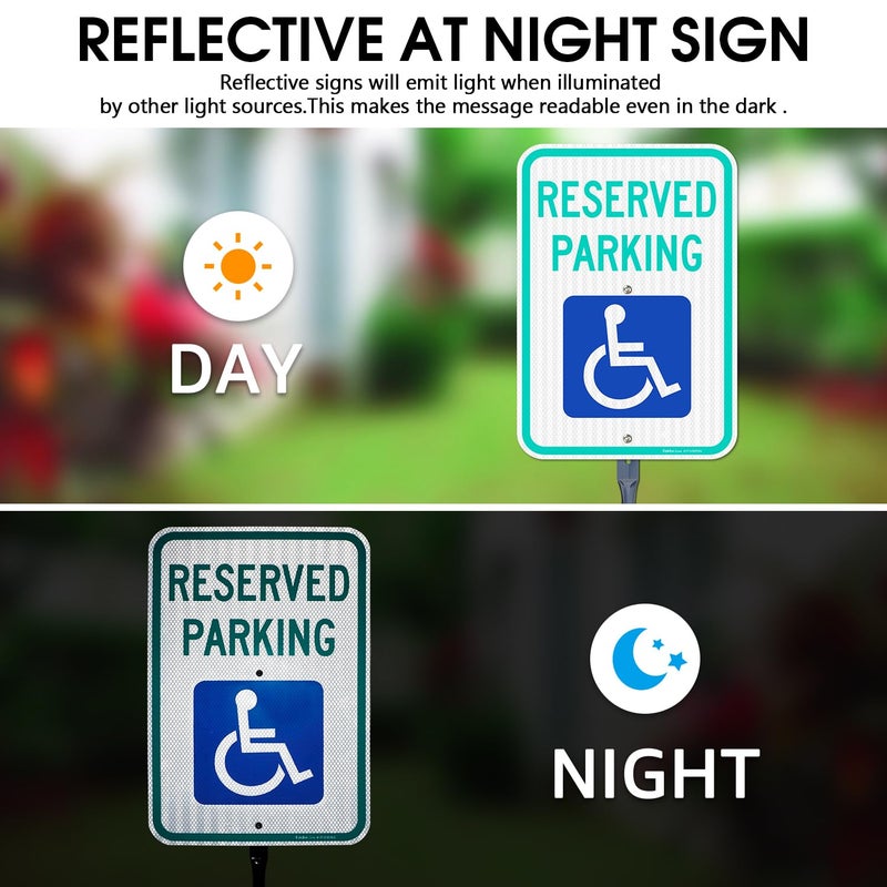 Faittoo Large Reserved Parking Sign with 54" Metal Thick Stake, 17"x12" Handicap Parking with Picture of Wheelchair Sign, Engineer Grade Reflective Sheeting Rust Free Aluminum, Easy to Mount - Image 5