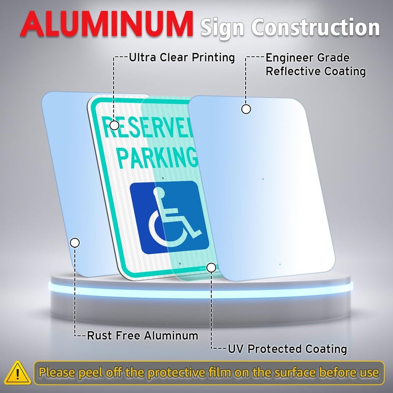Faittoo Large Reserved Parking Sign with 54" Metal Thick Stake, 17"x12" Handicap Parking with Picture of Wheelchair Sign, Engineer Grade Reflective Sheeting Rust Free Aluminum, Easy to Mount - Image 3