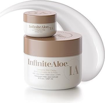 InfiniteAloe Aloe Vera Body Face Moisturizer Fragrance Free Face Cream Body Cream Hand Lotion for Dry Skin 1 Large Jar 8 Oz 1 Travel Jar 05 Oz Full Body Lotion for Skin Care by InfiniteAloe - Image 1