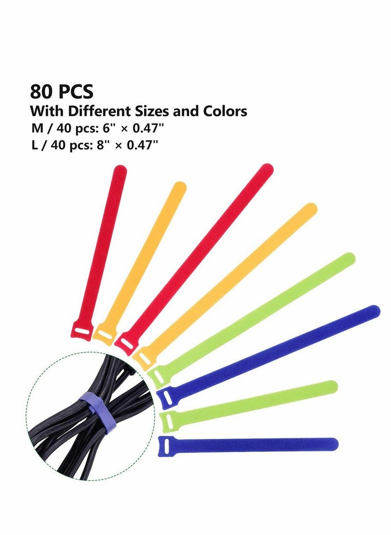 Generic - 80 PCs Reusable Fastening Cable Ties, Multi Purpose Hook Loop Cable Straps Wire Ties Management, Adjustable Multicoloured Cords Organizer for Computer, Laptop, TV, Electronics - Image 1