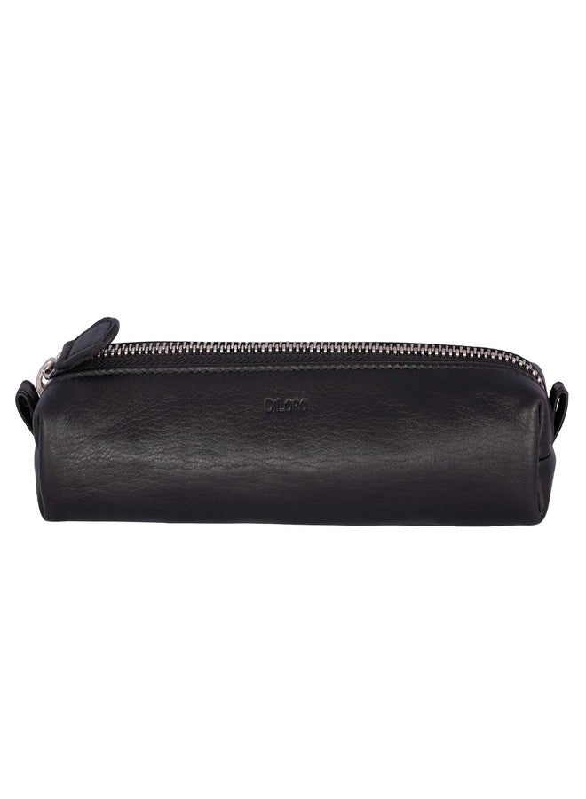 DiLoro Leather Zippered Fountain Ballpoint Rollerball Pens and Pencils Case Holder Pouch Genuine Full Grain Soft Nappa Leather (Black) - Image 1