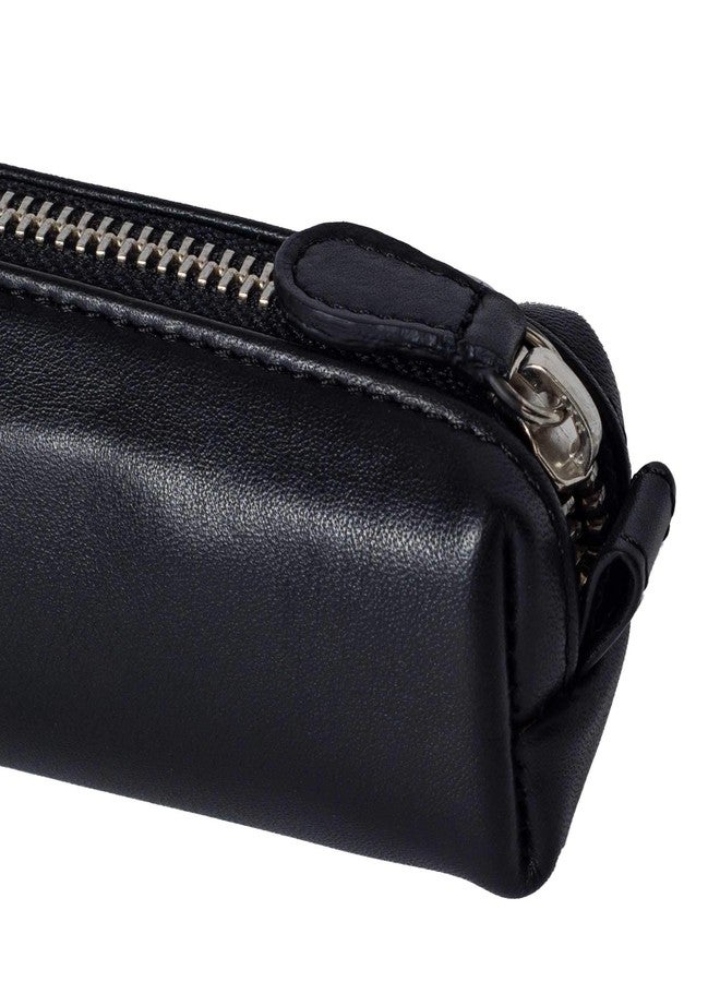DiLoro Leather Zippered Fountain Ballpoint Rollerball Pens and Pencils Case Holder Pouch Genuine Full Grain Soft Nappa Leather (Black) - Image 4