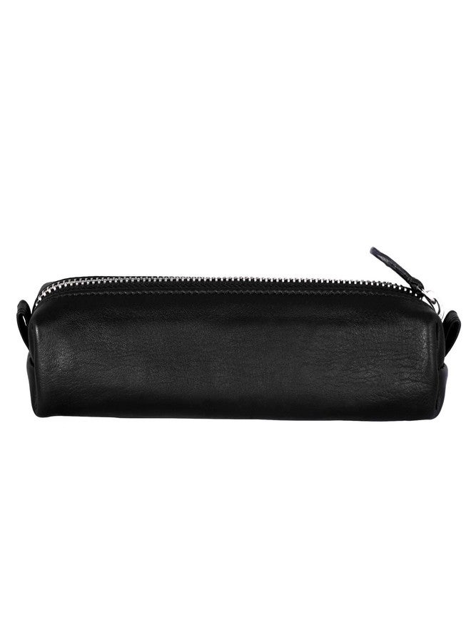 DiLoro Leather Zippered Fountain Ballpoint Rollerball Pens and Pencils Case Holder Pouch Genuine Full Grain Soft Nappa Leather (Black) - Image 2