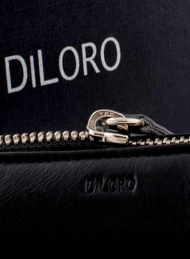 DiLoro Leather Zippered Fountain Ballpoint Rollerball Pens and Pencils Case Holder Pouch Genuine Full Grain Soft Nappa Leather (Black) - Image 5