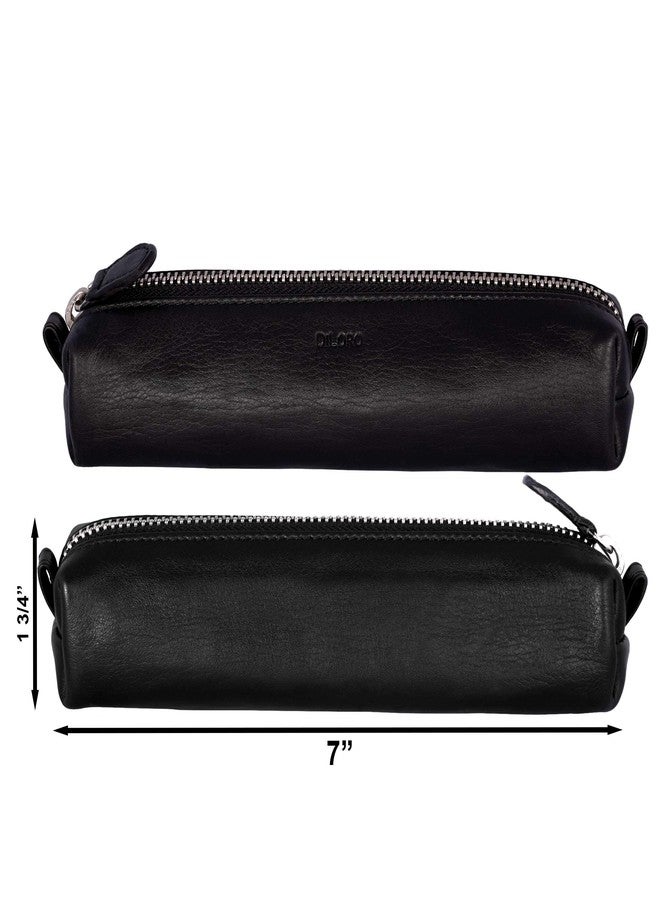 DiLoro Leather Zippered Fountain Ballpoint Rollerball Pens and Pencils Case Holder Pouch Genuine Full Grain Soft Nappa Leather (Black) - Image 3