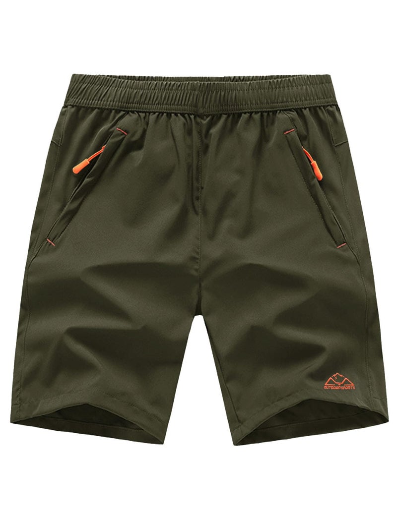 TBMPOY Men's 7" Hiking Running Shorts with Pockets Athletic Outdoor Sports Gym Workout Short Zipper Pockets ArmyGreen 3XL - Image 1