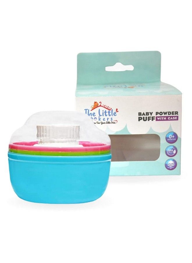 The Little Lookers Portable Baby Skin Care Baby Powder Puff With Box Holder Container For New Born And Kids For Baby Face And Body (Blue)  - Image 1