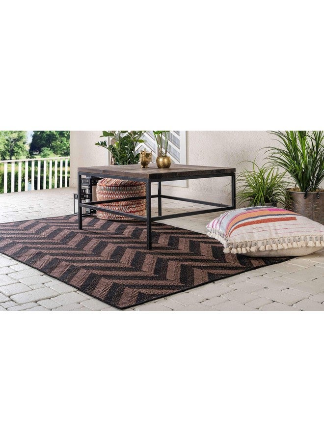 Unique Loom Unique Loom Outdoor Modern Collection Area Rug - Chevron (2' 2" x 3' Rectangle, Brown/ Black)  - Image 2