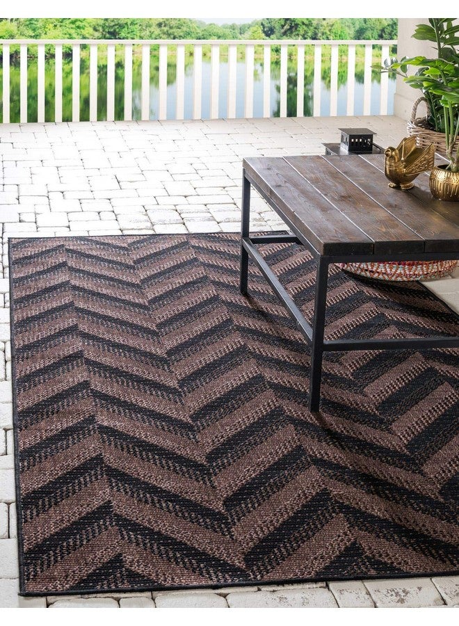 Unique Loom Unique Loom Outdoor Modern Collection Area Rug - Chevron (2' 2" x 3' Rectangle, Brown/ Black)  - Image 1