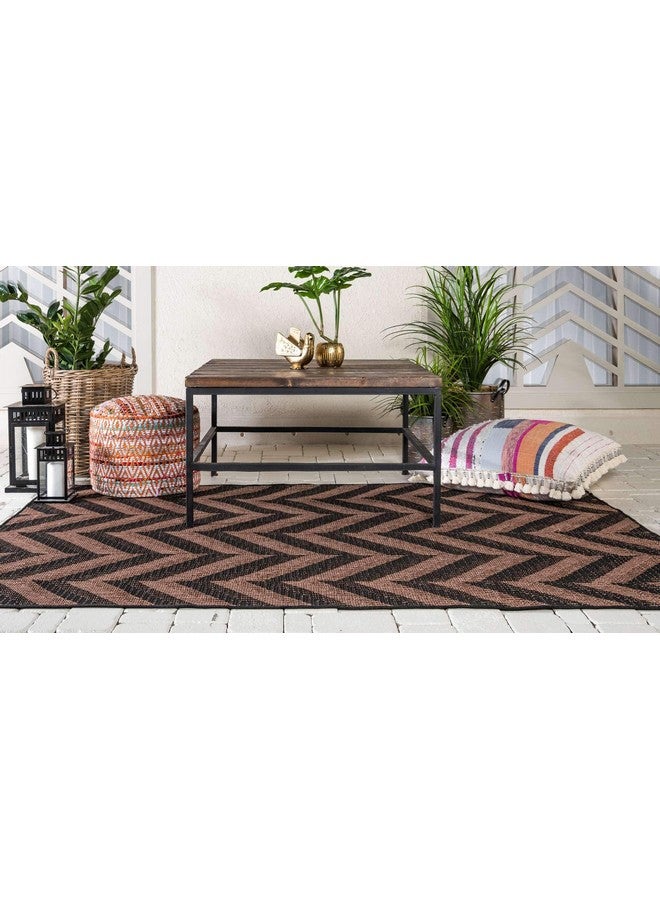 Unique Loom Unique Loom Outdoor Modern Collection Area Rug - Chevron (2' 2" x 3' Rectangle, Brown/ Black)  - Image 3