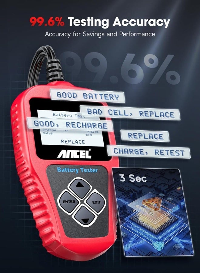 Ancel BA101 Car Battery Tester 12V  Digital Automotive Batteries & Alternator Diagnostic Tool, 100-2000 CCA Load Capacity, Charging & Cranking Analysis for Motorcycle, Truck, Boat, RV, Marine & More - Image 4