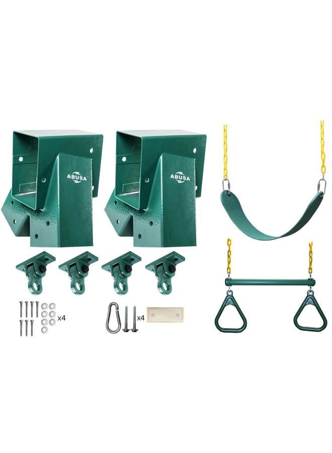 ABUSA Heavt Duty Swing Set Kits Including Swing Set Brackets Swing Seat Ring Trapeze Bar Swing Set Accessories for Backyard Playground Equipment (BSB Green) - Image 1