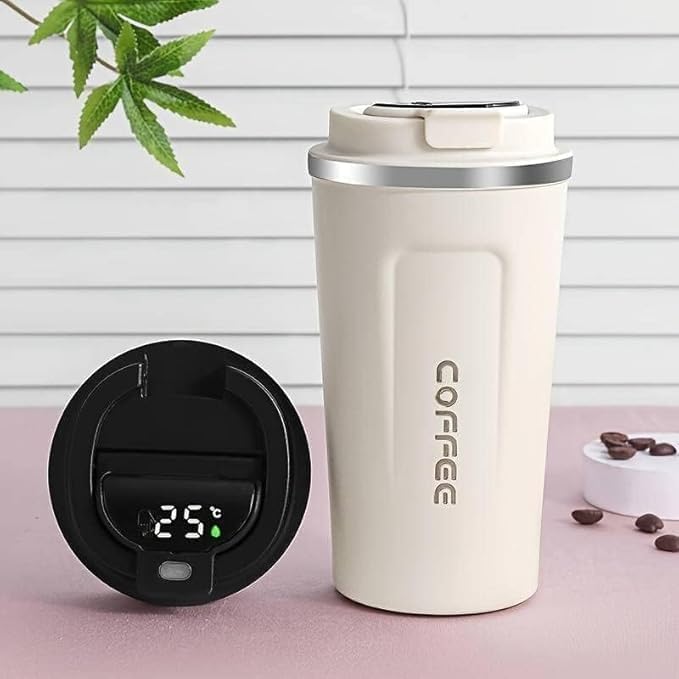 Generic Special 510ML Stainless Steel Vacuum Coffee Mug with Digital Temperature Display Double Wall Insulated LeakProof Flip Top Locking Cap Perfect for Coffee Tea White s - Image 1