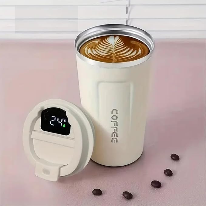 Generic Special 510ML Stainless Steel Vacuum Coffee Mug with Digital Temperature Display Double Wall Insulated LeakProof Flip Top Locking Cap Perfect for Coffee Tea White s - Image 2