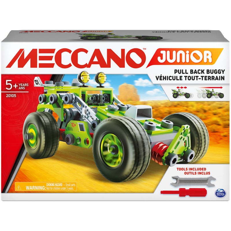 Meccano Junior, 3-in-1 Deluxe Pull-Back Buggy STEAM Model Building Kit, for Kids Green Aged 5 and Up 6055133 - Image 1