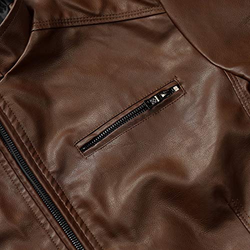 WULFUL Men's Stand Collar Leather Jacket Motorcycle Lightweight Faux Leather Outwear - Image 5