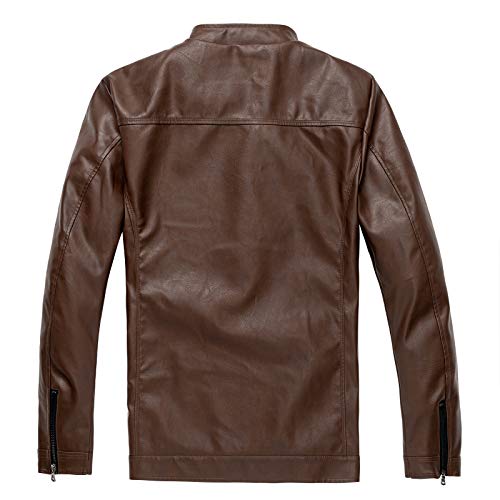WULFUL Men's Stand Collar Leather Jacket Motorcycle Lightweight Faux Leather Outwear - Image 3