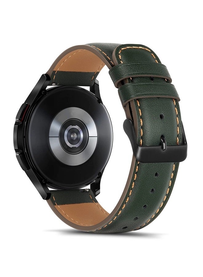 Tasikar أحزمة جلدية 20 مم متوافقة مع ساعة سامسونج جالاكسي 6/5/4/ساعة 6 كلاسيك 43 مم 47 مم/ساعة 5 برو، سوار جلد طبيعي لساعة جالاكسي 4 كلاسيك/ساعة 3، أخضر - Image 2