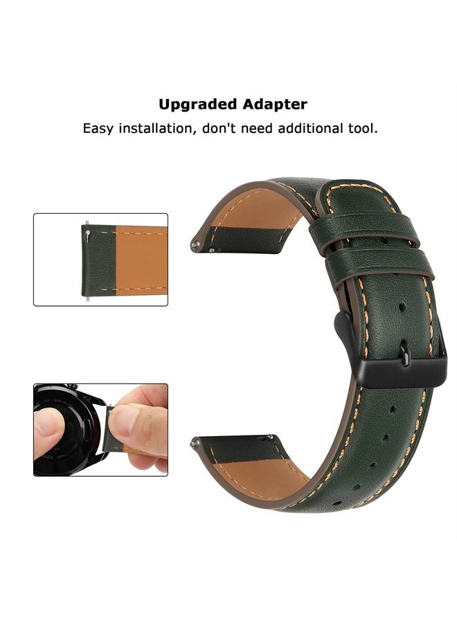 Tasikar أحزمة جلدية 20 مم متوافقة مع ساعة سامسونج جالاكسي 6/5/4/ساعة 6 كلاسيك 43 مم 47 مم/ساعة 5 برو، سوار جلد طبيعي لساعة جالاكسي 4 كلاسيك/ساعة 3، أخضر - Image 4