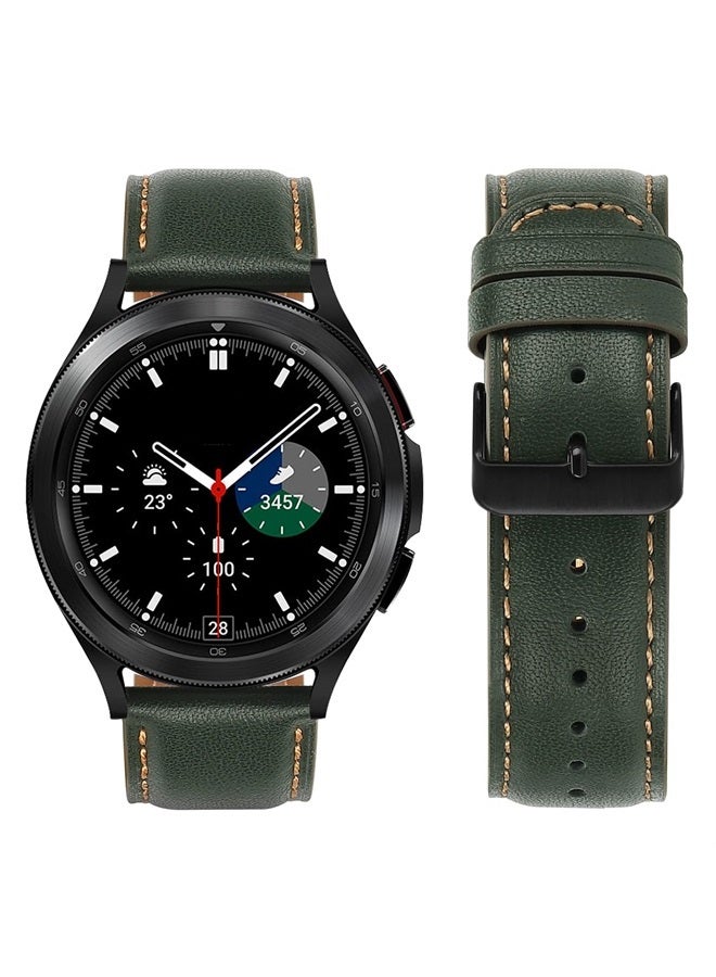 Tasikar أحزمة جلدية 20 مم متوافقة مع ساعة سامسونج جالاكسي 6/5/4/ساعة 6 كلاسيك 43 مم 47 مم/ساعة 5 برو، سوار جلد طبيعي لساعة جالاكسي 4 كلاسيك/ساعة 3، أخضر - Image 3