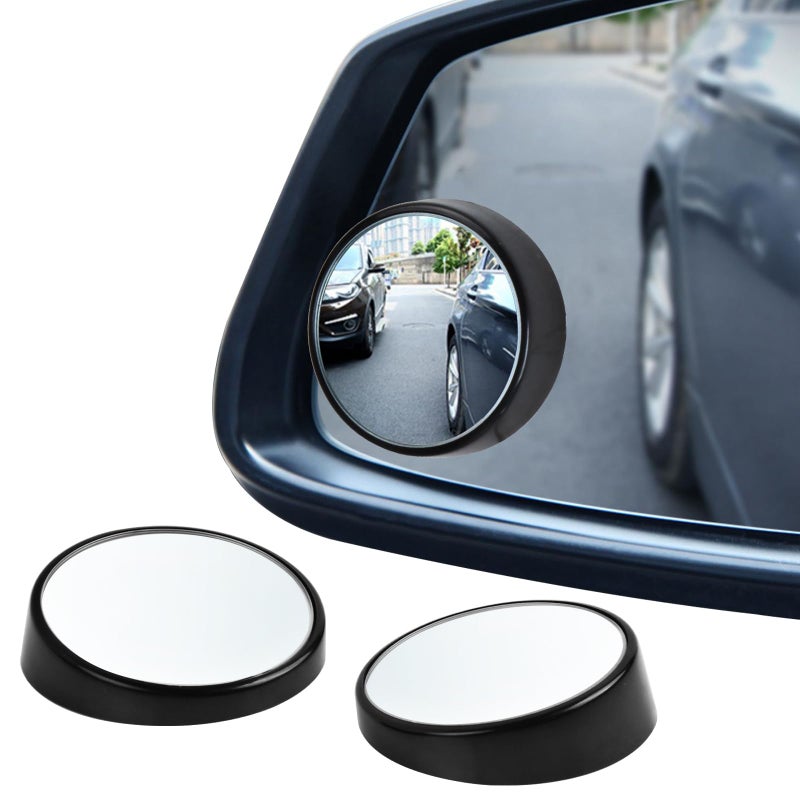 KEWAYO Blind Spot Mirror HD Glass ABS Housing 360 Adjustable Convex Wide Angle Rear View Mirror StickOn Universal Fit for Car SUV Truck RV Van Black 2 Round Black Stick - Image 3