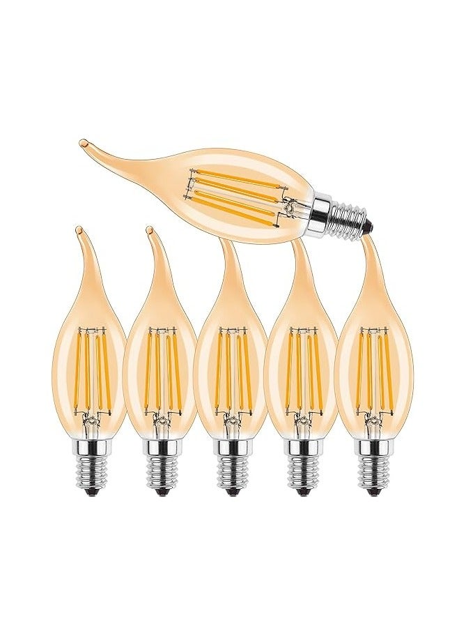 E14 LED مصباح شمعة عتيق قابل للتعتيم 4 واط على شكل شمعة للثريات، شموع خيوط C35 لمبة إضاءة LED، 2700 كلفن مصابيح شموع بيضاء دافئة، قابل للتعتيم، كهرمان، حزمة من 6 قطع