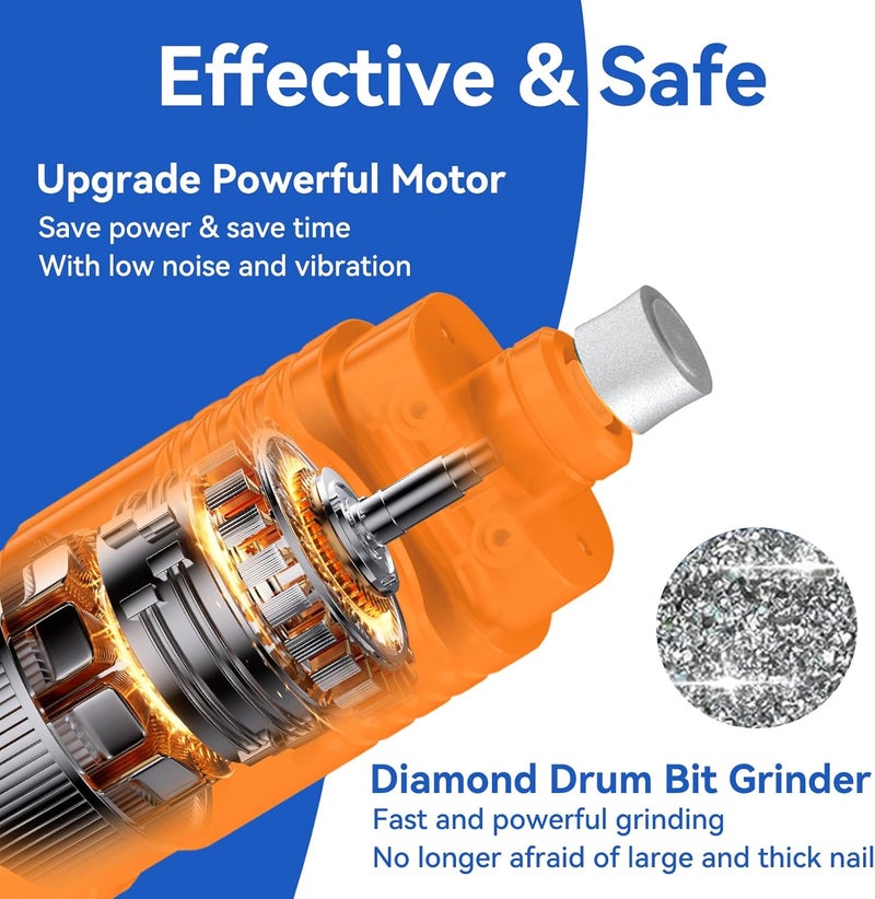 PAPIFEED مبرد أظافر الكلاب المحترف PAPIFEED، مبرد أظافر الكلاب الكهربائي الهادئ بثلاث سرعات، مقصات أظافر الكلاب القابلة لإعادة الشحن - مزود بمصباحين LED وعجلتي طحن، للكلاب الصغيرة والمتوسطة والكبيرة (برتقالي) - Image 5