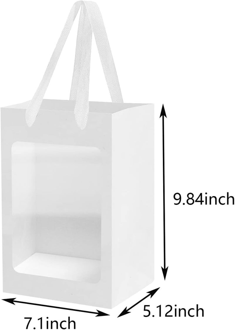 BallHull 12 Pcs White Kraft Paper Gift Bags with Transparent Window, 9.84"x7.0"x5.12" Kraft Shopping Bags with Handles for Bouquet Christmas Birthdays Festivals Party Weddings Wrapping - Image 2