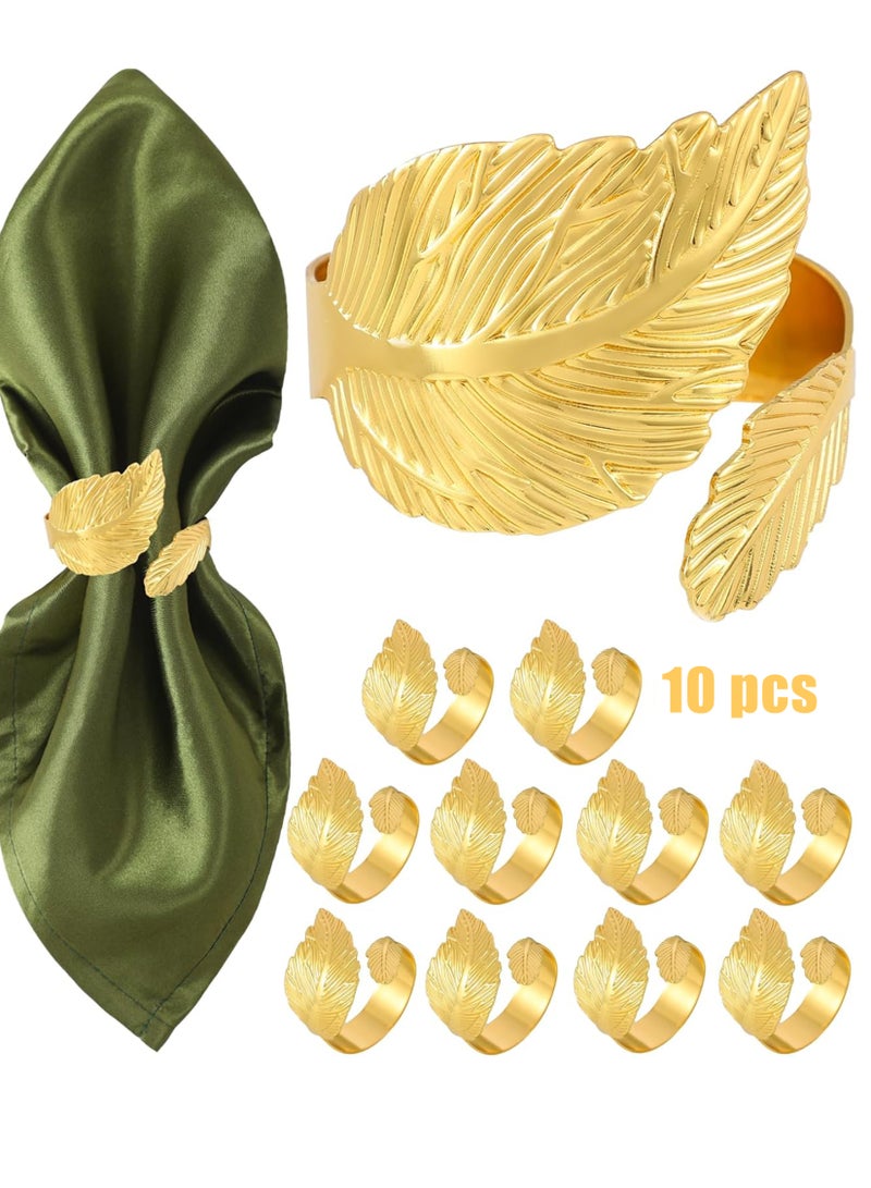 Napkin Rings, 10Pcs Gold premium alloys Napkin Ring Holders, Shiny Metal Leaf Napkin Rings Metallic Adornment, for Table Settings Kitchen Dinner Party Wedding Decor for Cloth Napkins - Image 1
