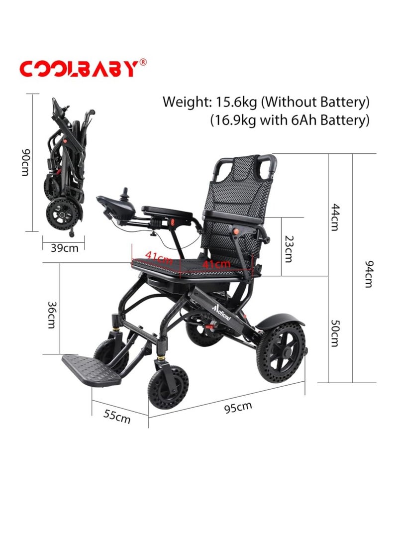 Cool Baby Carbon Fiber Coated Lightweight 15.6kg Electric Wheelchair Automatic Wheelchair Travel Suitable for Adults Elderly Compact Portable Aviation Approved  （Thin cushion) - Image 3