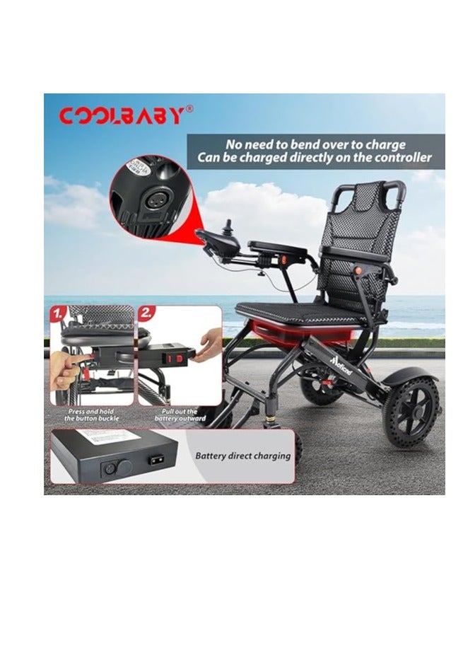 Cool Baby Carbon Fiber Coated Lightweight 15.6kg Electric Wheelchair Automatic Wheelchair Travel Suitable for Adults Elderly Compact Portable Aviation Approved  （Thin cushion) - Image 5