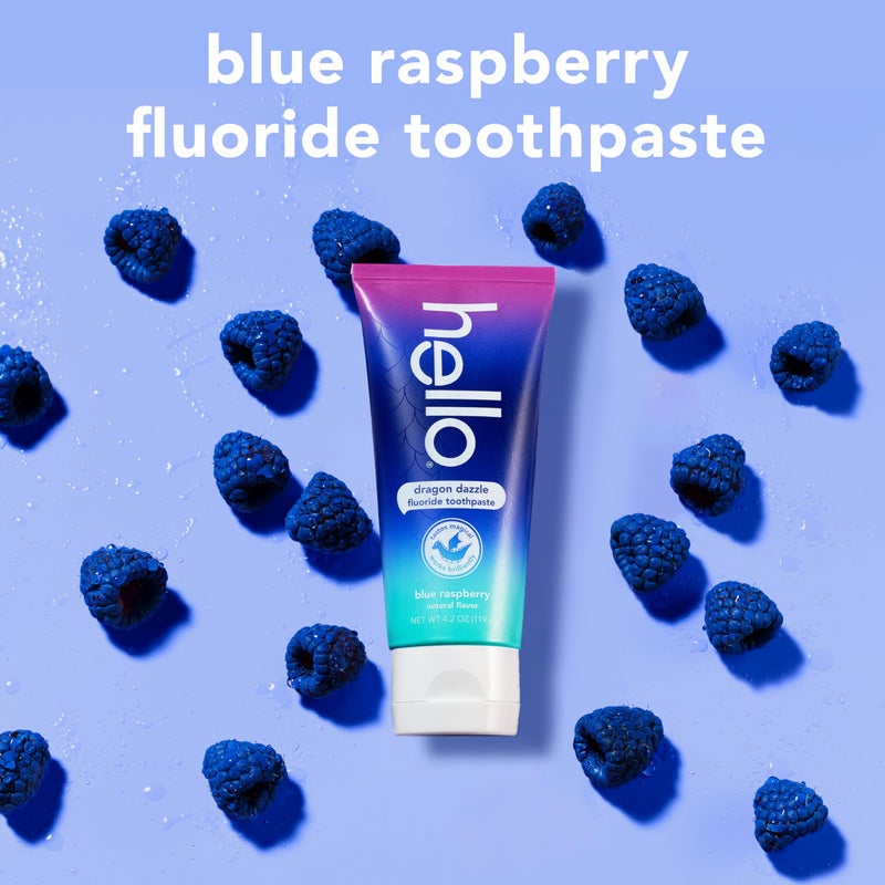 Hello Dragon Dazzle Blue Raspberry Kids Toothpaste, Fluoride Toothpaste, Ages 2+, No Artificial Sweeteners, No SLS, Gluten Free, Vegan, Pack of 3, 4.2 OZ Tubes - Image 3