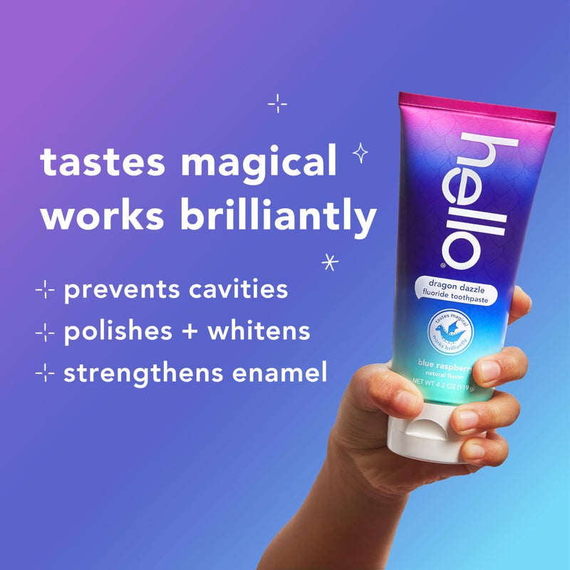 Hello Dragon Dazzle Blue Raspberry Kids Toothpaste, Fluoride Toothpaste, Ages 2+, No Artificial Sweeteners, No SLS, Gluten Free, Vegan, Pack of 3, 4.2 OZ Tubes - Image 4