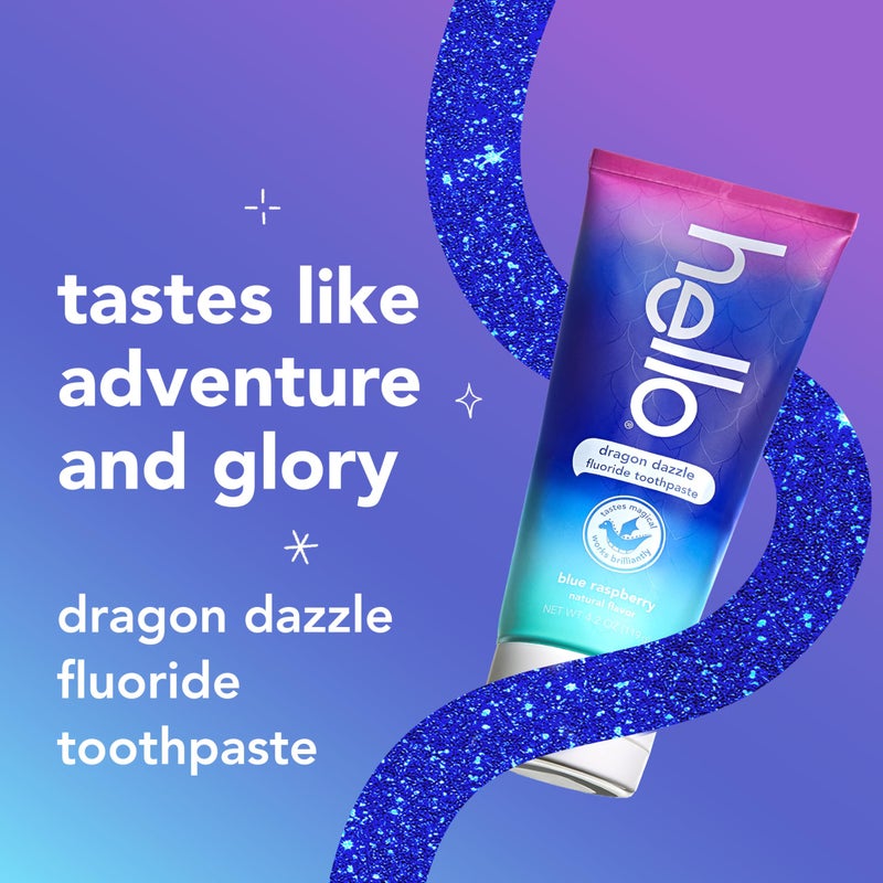 Hello Dragon Dazzle Blue Raspberry Kids Toothpaste, Fluoride Toothpaste, Ages 2+, No Artificial Sweeteners, No SLS, Gluten Free, Vegan, Pack of 3, 4.2 OZ Tubes - Image 2